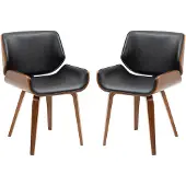 HOMCOM Set van 2 vintage eettafelsstoelen met zwarte, synthetische bekleding en houten poten