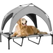 PawHut verhoogd hondenbed, campingbed voor honden, voorzien van een omtrek van taffetasstof, micro-geperforeerde textielstof + transporttas inbegrepen, eenvoudig te monteren, 106 x 76 x 94 cm, grijs