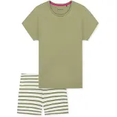 Schiesser Pyjama ' Casual Essentials ' kaki / wit