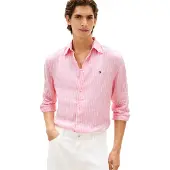 Tommy Hilfiger Heren Overhemden Linen Bengal Stripe Rf Shirt - Roze - Maat XL