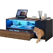 Puluomis – Salontafel – Bijzettafel – Kattenmand combinatie – RGB-lichtstrip – Grote lade