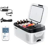 Vevor Compressor Koelbox 15 liter, 12/24V DC Elektrische Vriesbox met app-bediening, 100–240 V AC Autokoelkast voor kamperen, reizen, vrachtwagens, vissen, 60W thermoelektrische koelbox, draagbaar