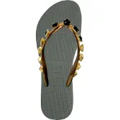 Uzurii Zwarte bloemen teenslippers legergroen