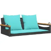 vidaXL Schommelbank met kussens 109x62x40 cm poly rattan zwart