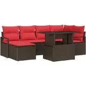vidaXL Tuinbank Set 7 st Bruin en Rood Poly rattan