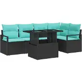 vidaXL Tuinbank Set 6 st 5-Aantal zitplaatsen Zwart en Blauw