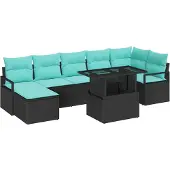 vidaXL Tuinbank Set 8 st Zwart en Blauw poly rattan