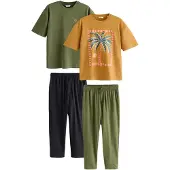 Next Pyjama lang navy / olijfgroen / pasteloranje