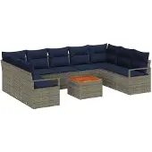 vidaXL Tuinbank Set 10 st Grijs poly rattan