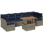 vidaXL Tuinbank Set 8 st 7-Aantal zitplaatsen Grijs en Marineblauw