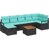 vidaXL Tuinbank Set met kussen met opslag 8 pcs Zwart poly rattan