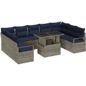 vidaXL Tuinbank Set 10 st 9-Aantal zitplaatsen Grijs en Marineblauw