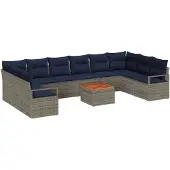 vidaXL Tuinset met 11 delen, grijs, polyrotan