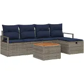 vidaXL Tuinbank Set met kussen met opslag 6 pcs Grijs poly rattan