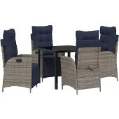 vidaXL Tuin Eettafel Set met kussen 5 pcs Grijs en Zwart Rattan