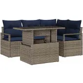 vidaXL Tuinbank Set 5 st 4-Aantal zitplaatsen Grijs en Marineblauw