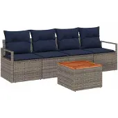 vidaXL Tuinbank Set 5 st Grijs poly rattan