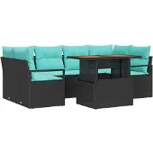 vidaXL Tuinbank Set 7 st 6-Aantal zitplaatsen Zwart en blauw
