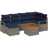 vidaXL Tuinbank Set 7 st Grijs poly rattan