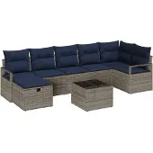 vidaXL Bankstel 8 st 7-Aantal zitplaatsen Grijs en Marineblauw