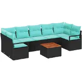 vidaXL Tuinbank Set 8 st Zwart poly rattan