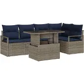 vidaXL Tuinbank Set 6 st 5-Aantal zitplaatsen Grijs en Marineblauw