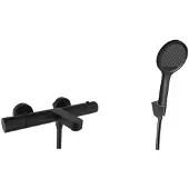 Kielle Oudee - Thermostatische badkraan met accessoires EcoSpare, mat zwart 10302SNT104