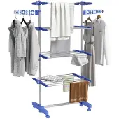 HOMCOM -Wäscheständer-Edelstahl, ABS-142L x 55B x 172H cm-Blau