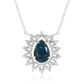 Cavill - Elegante 925 Sterling Zilveren Halsketting - Geplateerd - Blauw Groen Peervormige Opaal 1,03 ct - 28 Zirkonia 0,947 ct