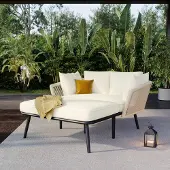 Sweiko Tuinstoel - Balkon Ligstoel - Kussen Afneembaar - Beige