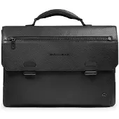 Piquadro Solm Aktentas Leder 42 cm Laptopvak zwart