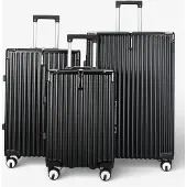 Infinity Leather Zwarte hardshell koffer Dubbele 4-wiel ABS bagage Cabinekoffers