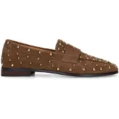 Manfield Bruine suède loafers met studs | Maat 39