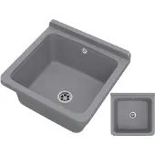 Granitan Gootsteen Orta voor Garage Wasruimte - Wasbak Stookruimte - met Sifon - Grijs - 40x38x22,9cm