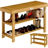 Casaria Schoenenrek 2in1 acaciahout FSC-gecertificeerd 90x33x46cm