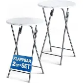 Casaria Statafel 2 stuks Wit Marmerlook Ø60cm Inklapbaar
