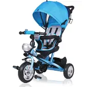Spiel Werk Driewieler met Duwstang \u2013 Afneembare Mand Zonnekap - Blauw