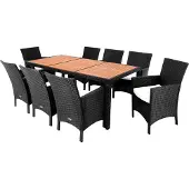 Casaria Polyrotan Tuinset Rom 9-delig Zwart acaciahout