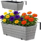 Casaria Polyrattan Bloembak – 2 Stuks Incl. Ophangbeugels - Grijs