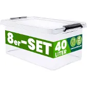 Deuba Opbergbox 8 Stuks Transparant 58x39x26cm 40L stapelbaar