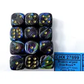 Chessex glanzend schaduw/goud D6 16mm Dobbelsteenset (12 stuks)