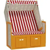 vidaXL Strandstoel met luifel poly rattan en massief hout rood en wit