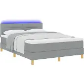 vidaXL LED Box Spring Bed met hoofdeinde Lichtgrijs 140 x 200 cm Stof