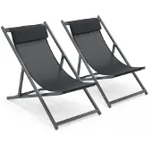 Oviala - Set van 2 zwarte ligstoelen - Santiago