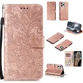 Mobigear Flowers Bookcase voor Apple iPhone 12 Pro - Roségoud