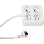 Perel Stekkerdoos, 4 stopcontacten met penaarde (type E), kabel 1.5 m, 3G1.5, gebruik binnenshuis, vierkant, wit