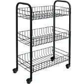 Metaltex - Siena - Keukentrolley - Trolley - Keukenrek - Serveerwagen - 3 manden - Op wielen - Zwart