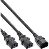 InLine 2x C13 - C14 Y-stroomkabel - 3,00m + 2x 2,00m - 3x 1,00mm / zwart - 5 meter