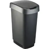 Rotho Twist Prullenbak met Deksel, 50 Liter, Zwart/Zilver, BPA-vrij