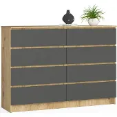 Akord Ladekast K140 met 8 Lades / Furniture Factory / Artisan Eik - Grafietgrijs / 138 x 99 x 40 cm